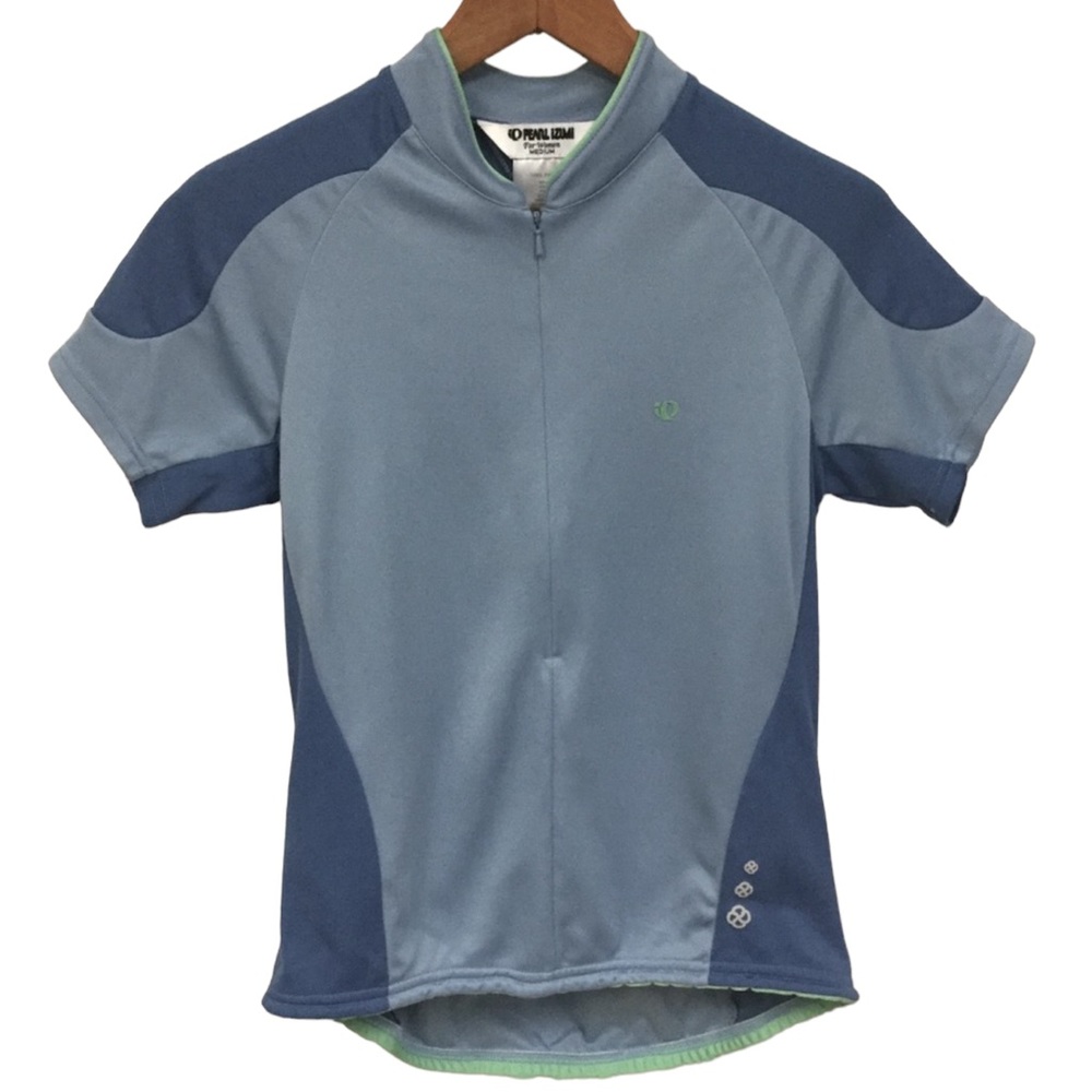 PEARL IZUMA sz Medium Bike Shirt 1/2 Zip Short Sleeves Back Water Pouch Blues
